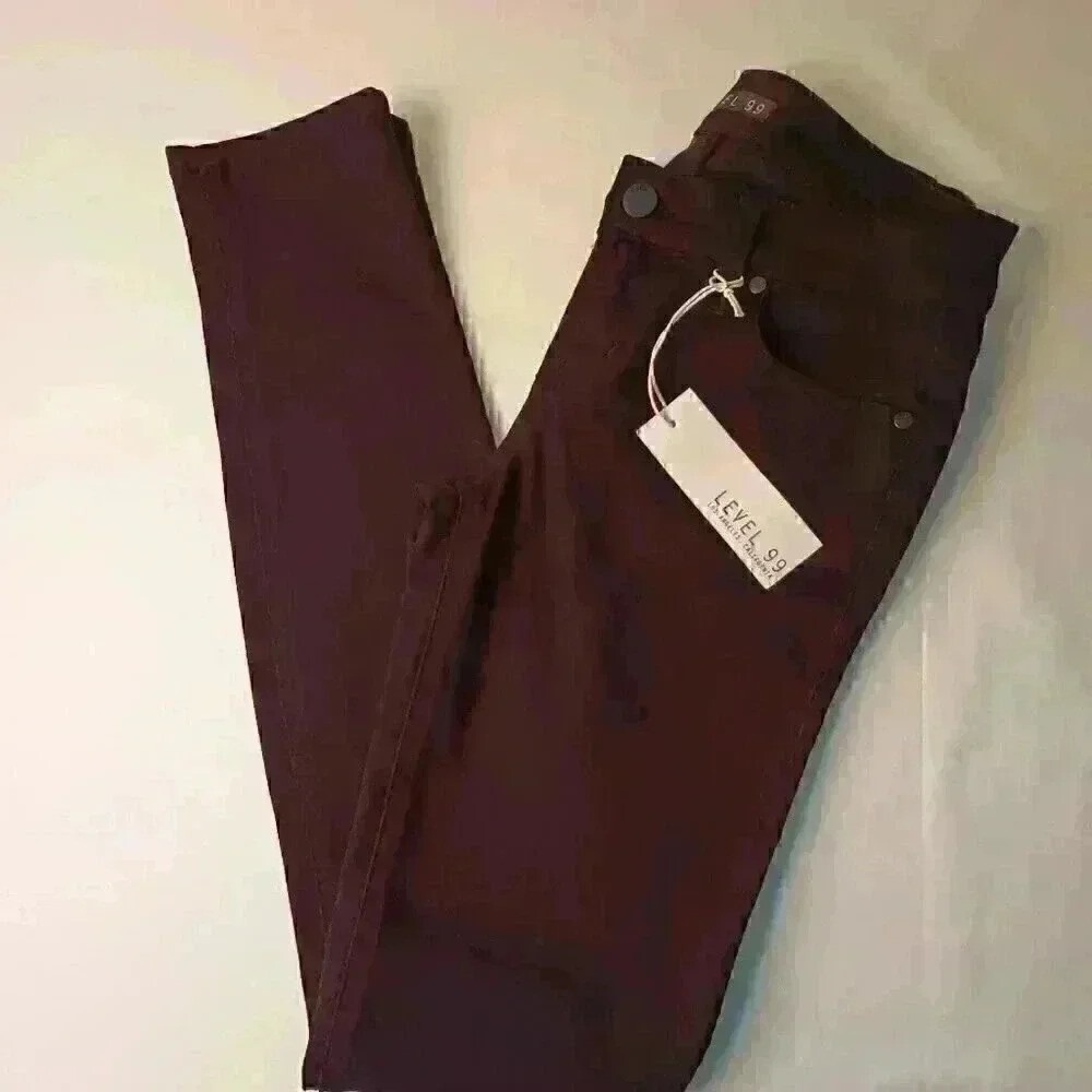 Level 99 Women Mid Rise Skinny Stretch Jeans Size 2/25 Burgundy Wine  Casual NEW